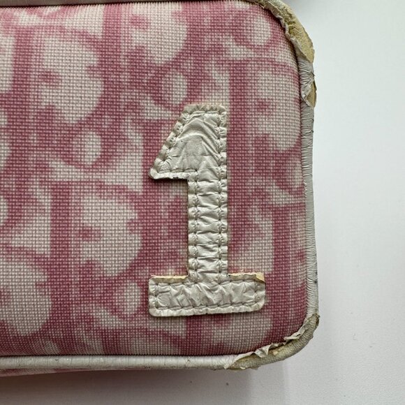 Christian Dior-Authentic-Rare Cosmetic Bag Pouch Pink and White Coated Canvas - Picture 6 of 11